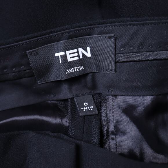 TEN Aritzia Estela Pleated Crepe Pant Black Mid Rise Wide Leg Unlined Women's 0 - Picture 10 of 12